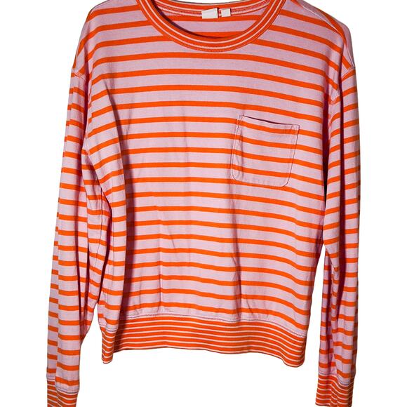 GAP Women's Long-Sleeved Bright Pink/Orange Striped Crewneck Top Size Large - Picture 6 of 8